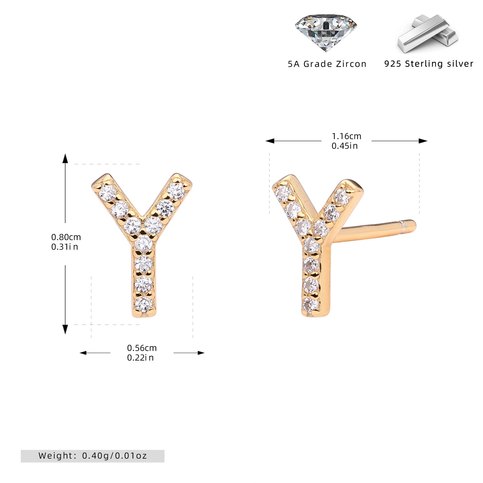 Damen Ohrstecker aus 925 Sterling Silber mit luxuriösem Zirkonbuchstaben R Shop Nory