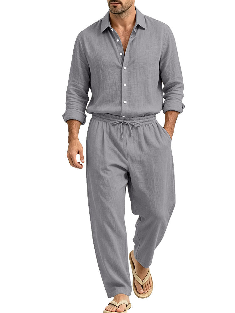 Herren Lässiges Leinen-Set Hemd und Relaxhose mit Tunnelzug Shop Nory