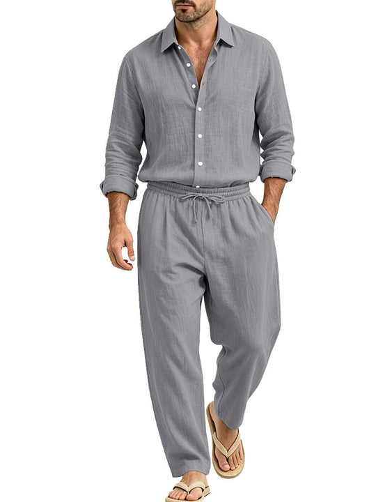 Herren Lässiges Leinen-Set Hemd und Relaxhose mit Tunnelzug Shop Nory