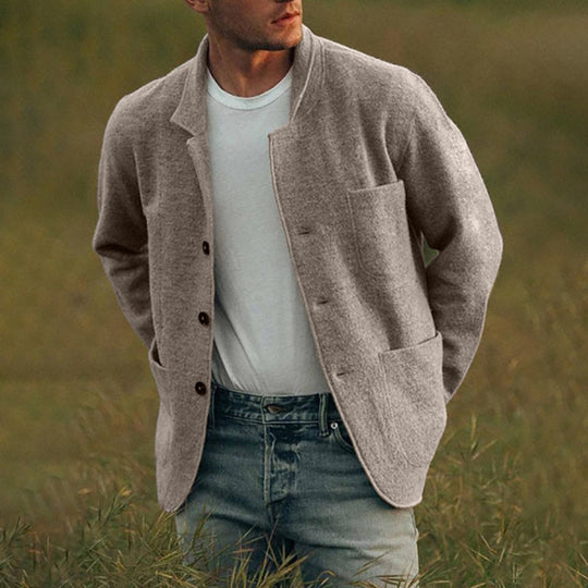 Herren Unstrukturierter Wollmix-Cardigan-Blazer mit Knopfleiste und aufgesetzten Taschen Shop Nory