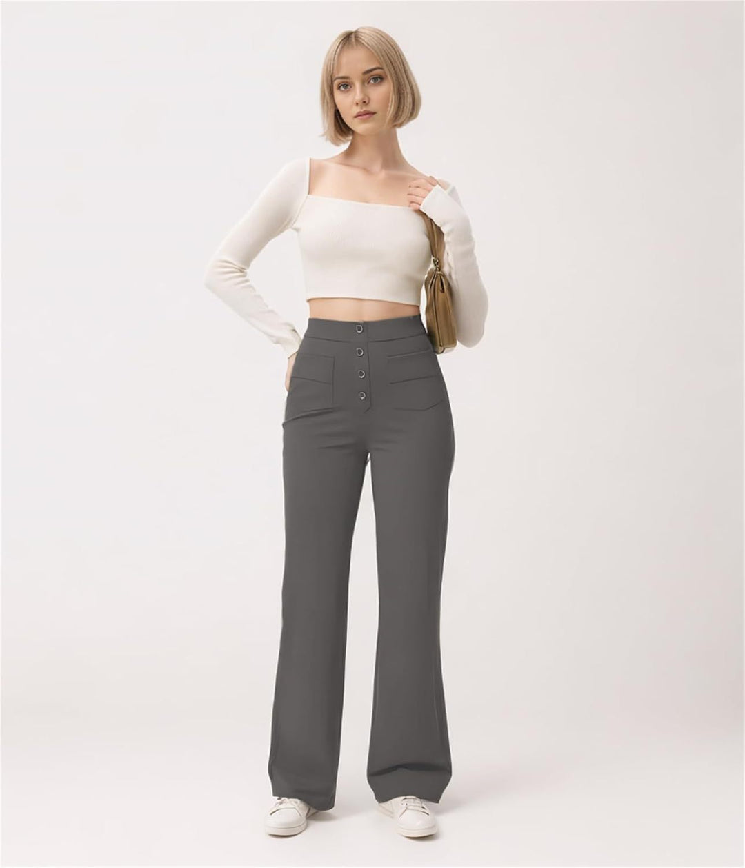 Damen Taillenbetonte Schlaghose aus Stretch-Jersey mit dekorativer Knopfleiste Shop Nory