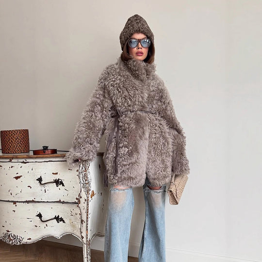 Damen Oversize Kunstfell‑Mantel mit lockiger Teddy‑Optik und weiter Boxy‑Silhouette Shop Nory