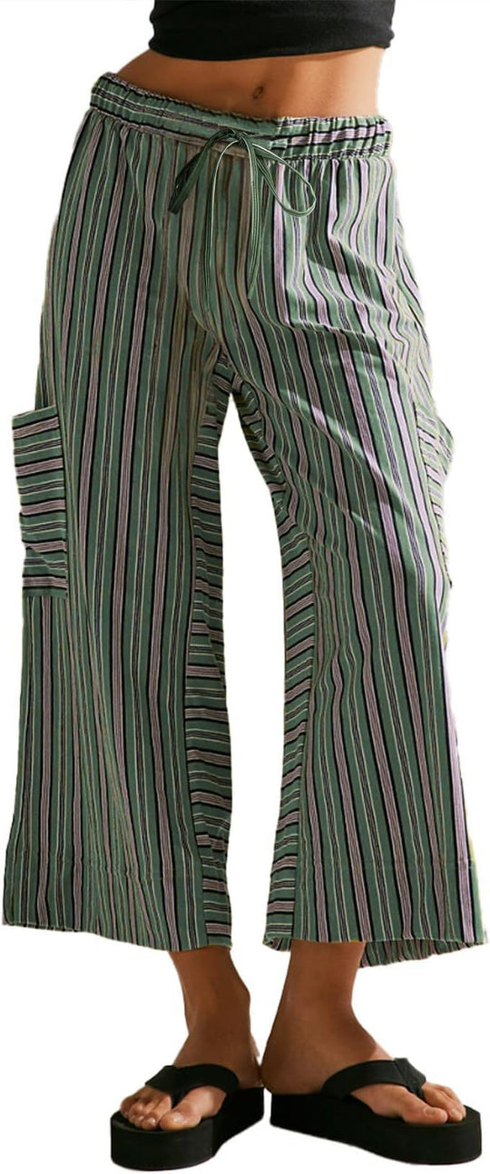 Damen gestreifte weit geschnittene Jogginghose mit Kordelzug und seitlichen aufgesetzten Taschen Shop Nory