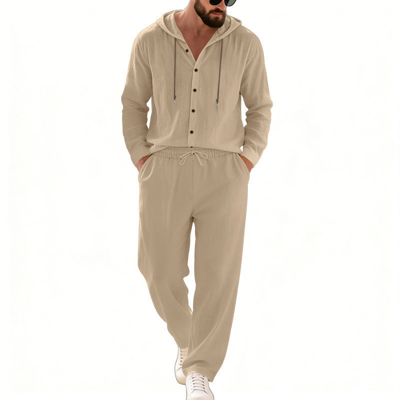 Herren nan legeres Kapuzen-Lounge-Set mit Knopfleiste, Kordelbundhose und seitlichen Eingrifftaschen Shop Nory