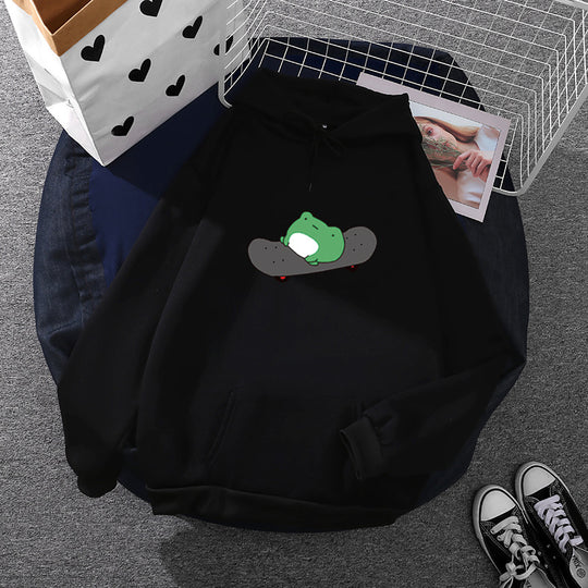 Unisex nan Kapuzenpullover mit Skater-Frosch-Print, weichem Fleece-Innenfutter und Kängurutasche Shop Nory