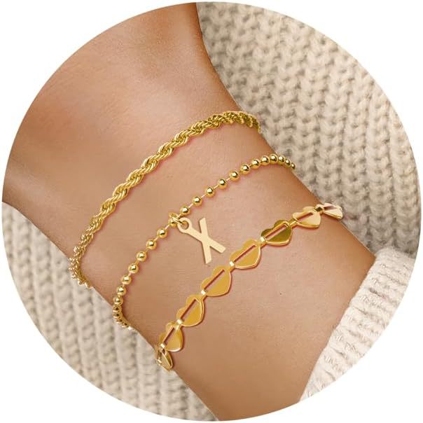 Damen Armband-Set mit filigranen Herz- und Initialanhängern Shop Nory