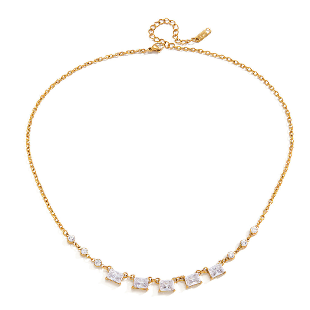 Damen Halskette mit funkelnden Zirkonia-Elementen und verlängerbarem Edelstahlverschluss Shop Nory