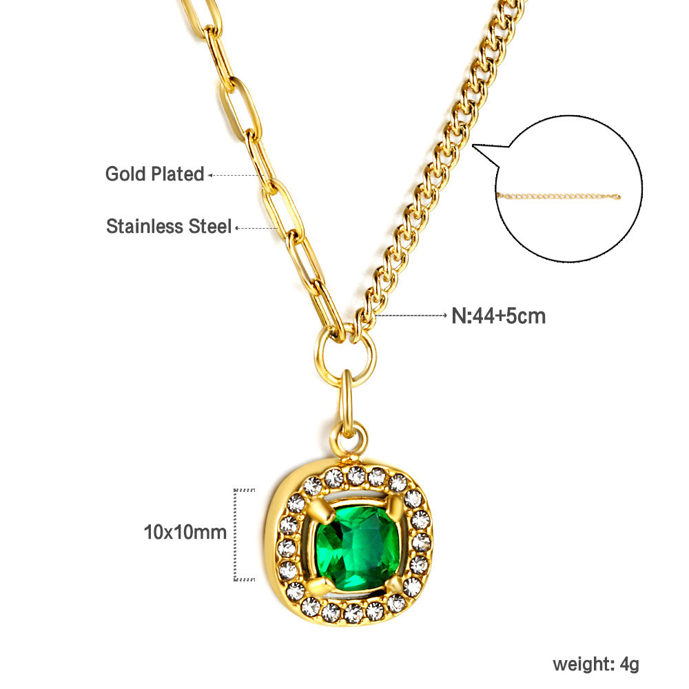 Damen Ring mit grünem Kristall und funkelndem Zirkonia-Rahmen Shop Nory