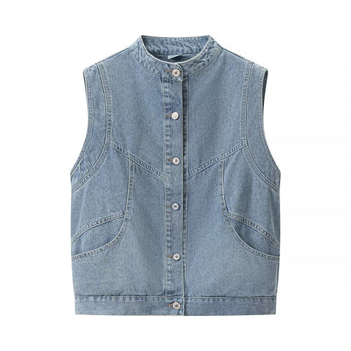 Damen Jeansweste mit Stehkragen, durchgehender Knopfleiste und aufgesetzten Taschen Shop Nory