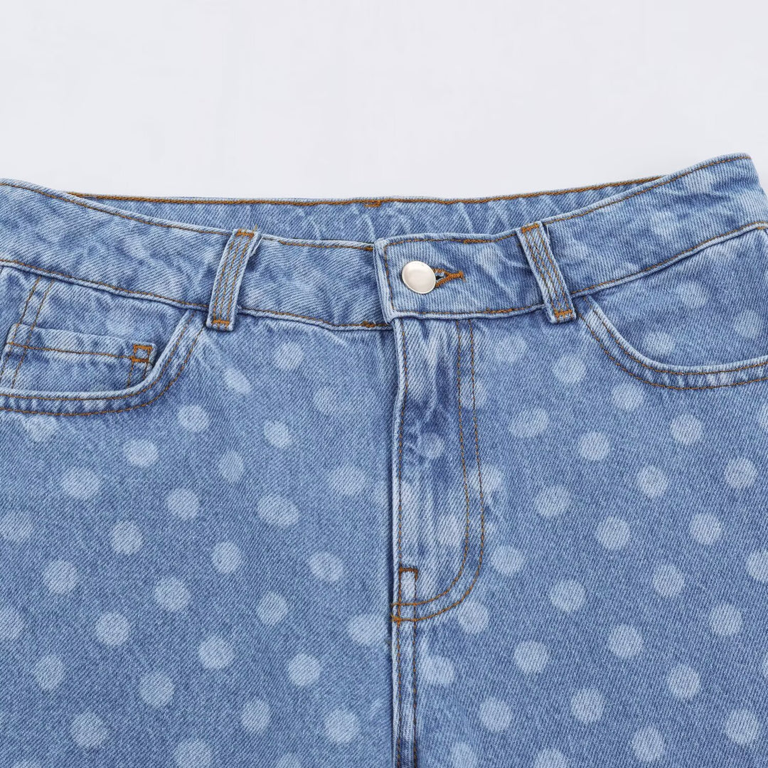Damen Kurzgeschnittene Weitbein-Jeans mit Tupfenmuster und hoher Taille Shop Nory