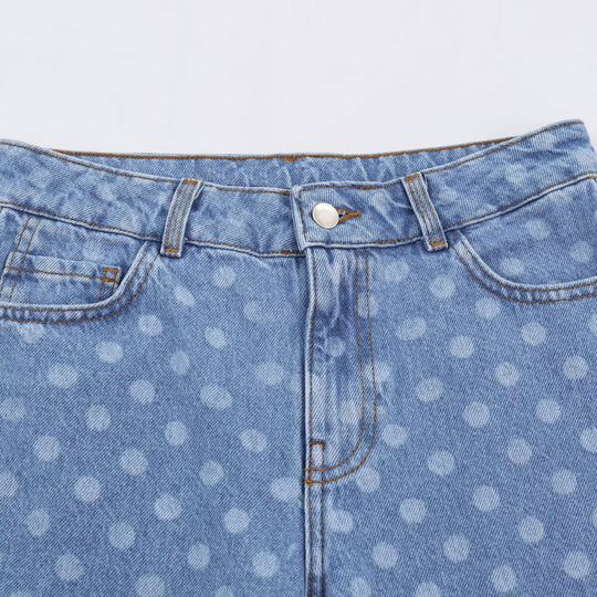Damen Kurzgeschnittene Weitbein-Jeans mit Tupfenmuster und hoher Taille Shop Nory