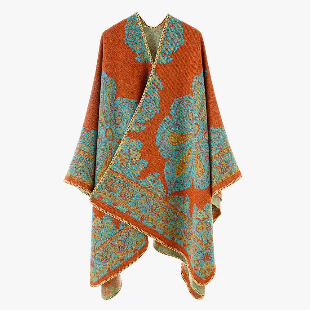 Damen Oversize-Orientalischer Jacquard-Überwurf mit Paisley‑Medaillon und Zierstich Shop Nory