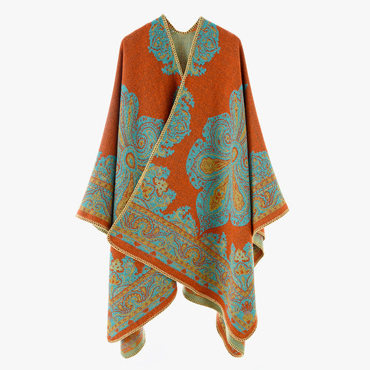 Damen Oversize-Orientalischer Jacquard-Überwurf mit Paisley‑Medaillon und Zierstich Shop Nory