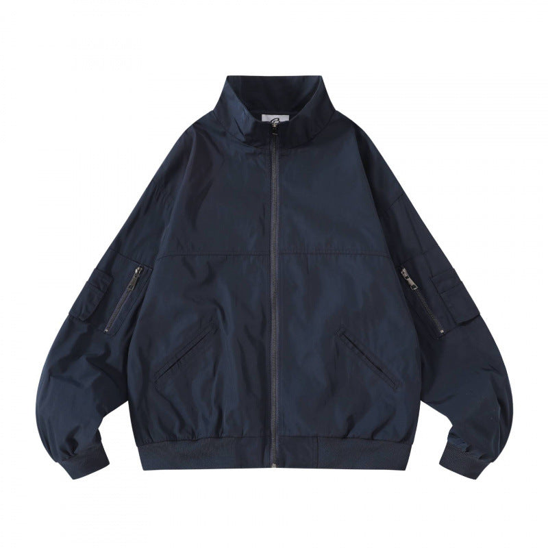 Unisex Kastige Utility-Bomberjacke mit Stehkragen, Reißverschluss und Ärmel-Taschen Shop Nory