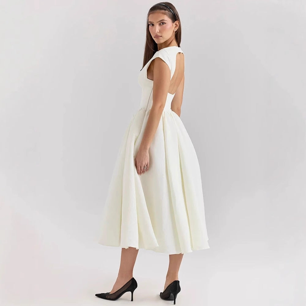 Damen Elegantes A-Linien Cocktailkleid mit Wasserfallausschnitt