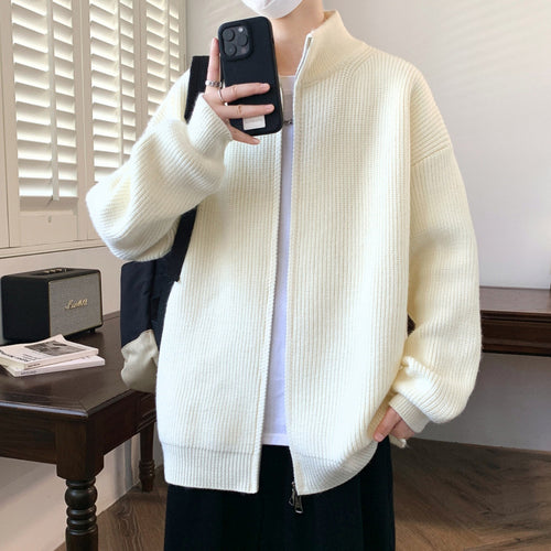 Herren Oversized Strick‑Zipjacke mit hohem Stehkragen und feiner Rippstruktur Shop Nory