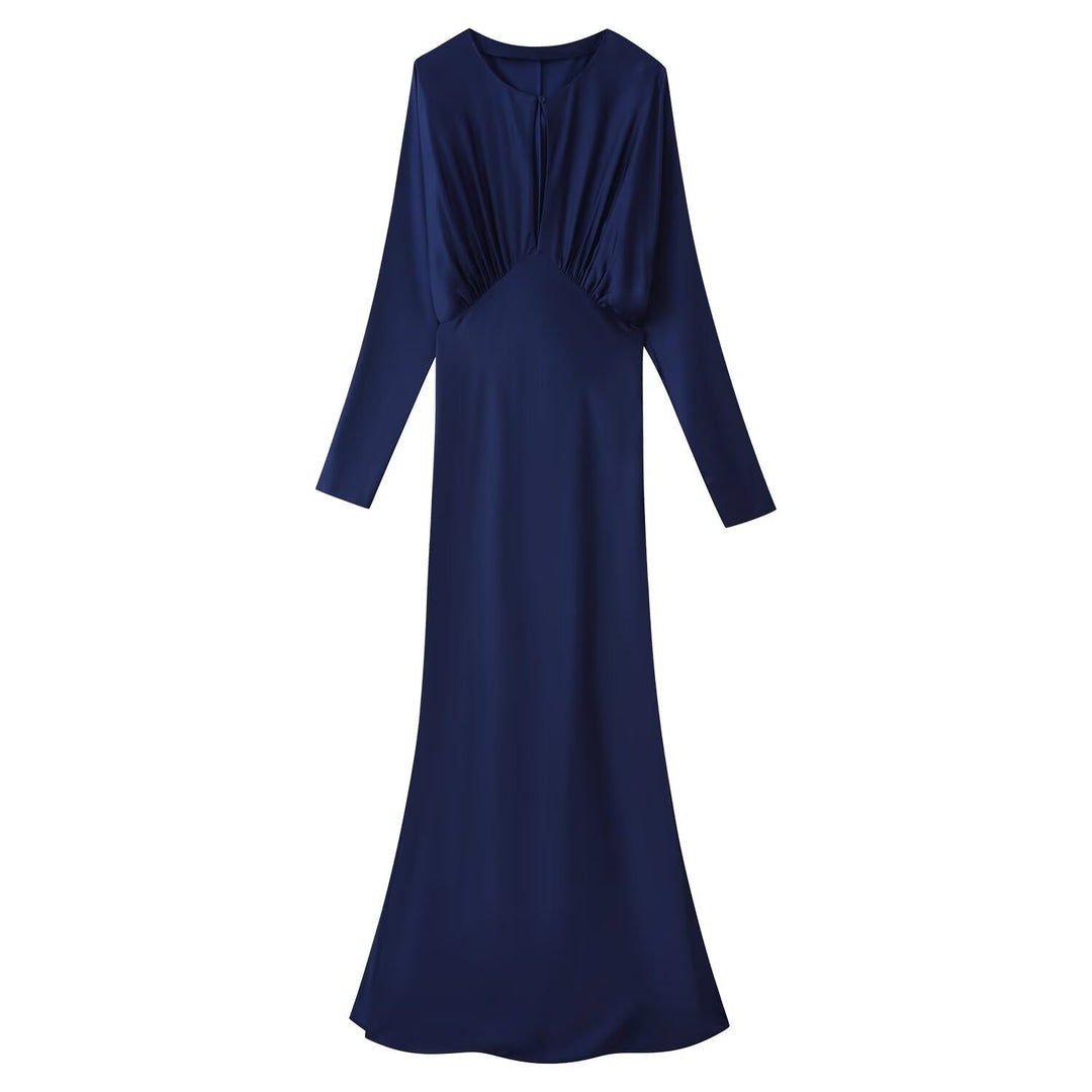 Damen Langärmeliges Maxikleid mit geraffter Empire‑Silhouette und Schlüsselloch‑Ausschnitt Shop Nory