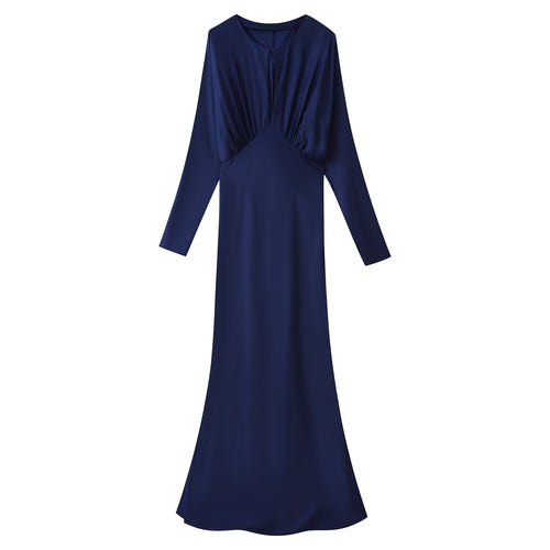 Damen Langärmeliges Maxikleid mit geraffter Empire‑Silhouette und Schlüsselloch‑Ausschnitt Shop Nory