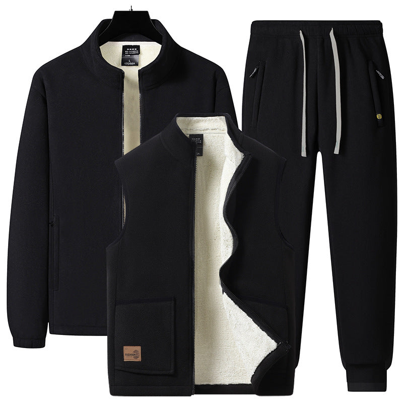Herren Dreiteiliges Thermo-Fleece-Trainingsset mit wattierter Weste und Jogginghose Shop Nory