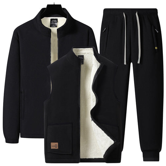 Herren Dreiteiliges Thermo-Fleece-Trainingsset mit wattierter Weste und Jogginghose Shop Nory