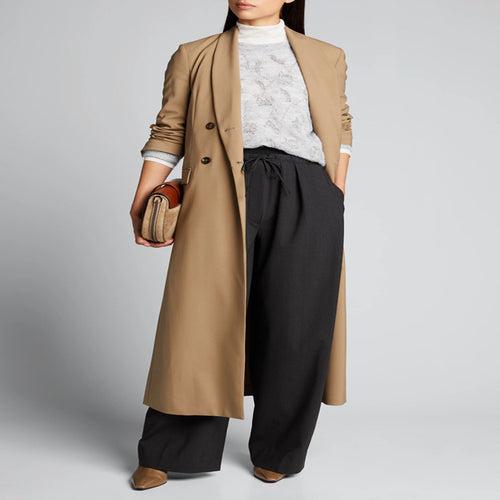 Damen Maxilanger Einreihiger Longcoat im minimalistischen Trenchstil mit weichem Fall Shop Nory