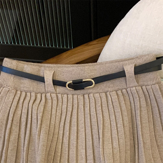 Damen Plissierter Rock mit elastischem Bund und Gürteldetail Shop Nory