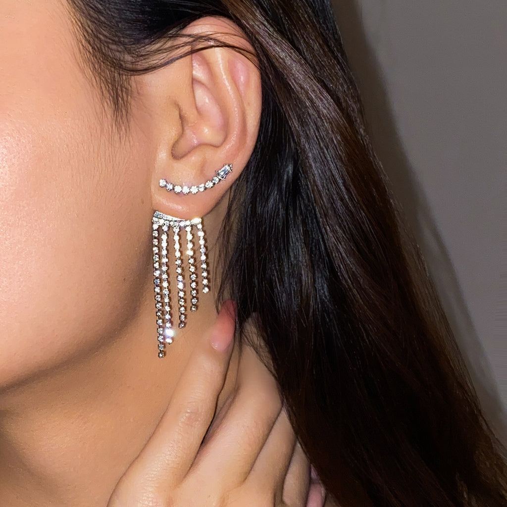 Damen Funken Kristall-Ohrringe mit langem Pendel-Design Shop Nory
