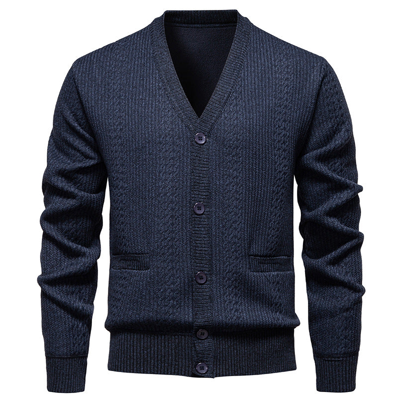 Herren Texturierter V-Ausschnitt Strickcardigan mit Knopfleiste und Eingrifftaschen Shop Nory