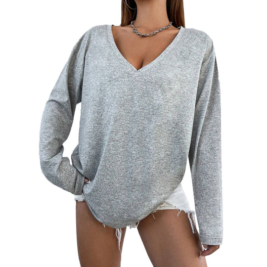 Damen oversized V‑Neck Longsleeve Pullover aus weichem Jersey Shop Nory