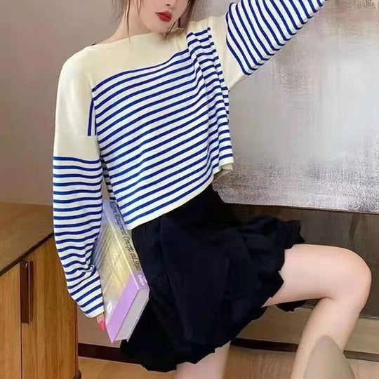 Damen Gestreifter Crop-Top Pullover Shop Nory