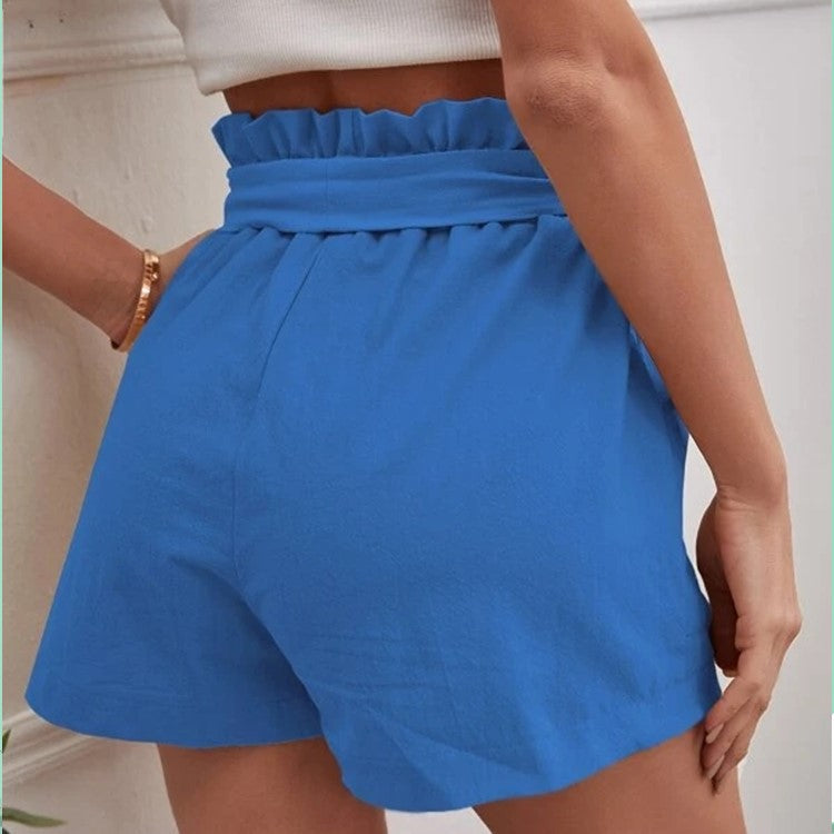 Damen Leichte Shorts mit dekorativem Bindegürtel und elastischem Bund Shopnory