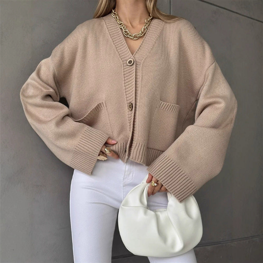 Damen Grobstrukturierter Cardigan mit praktischen Taschen Shopnory