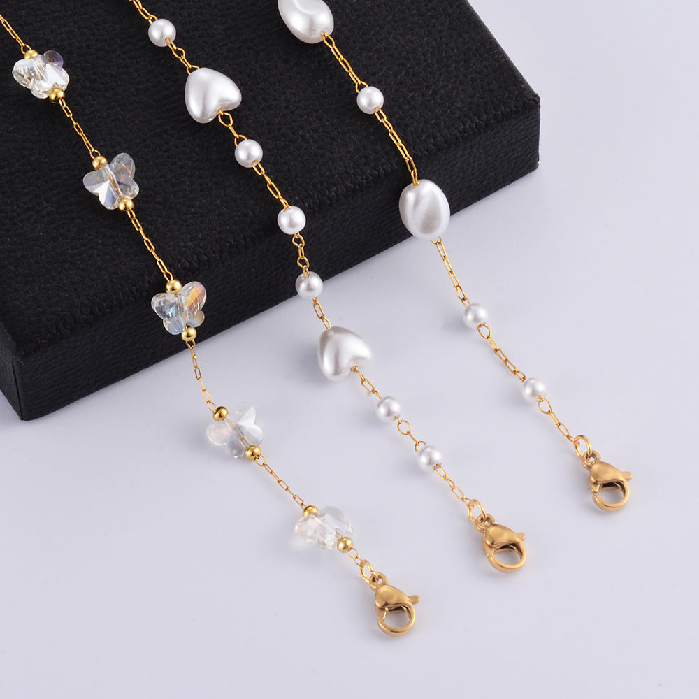 Damen Armband mit herzförmigen Perlen und edler Goldkette Shop Nory