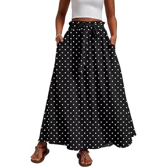 Damen Maxi-Rock mit Paperbag-Taillengürtel, Bindegürtel und Seitentaschen Shop Nory