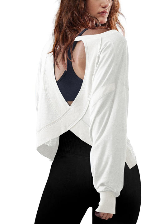 Damen Cropped-Sweatshirt mit überkreuztem Cut-Out-Rücken und rohen Saumkanten Shop Nory
