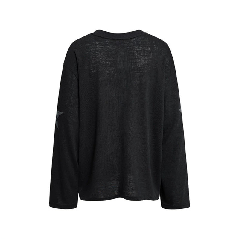 Damen Oversize-Longsleeve aus Baumwolljersey mit Glitter-Sternenprint und Rundhalsausschnitt Shop Nory