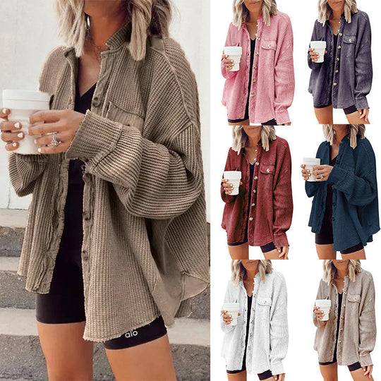 Damen Lässiges Overshirt mit Struktur und Druckknopfverschluss