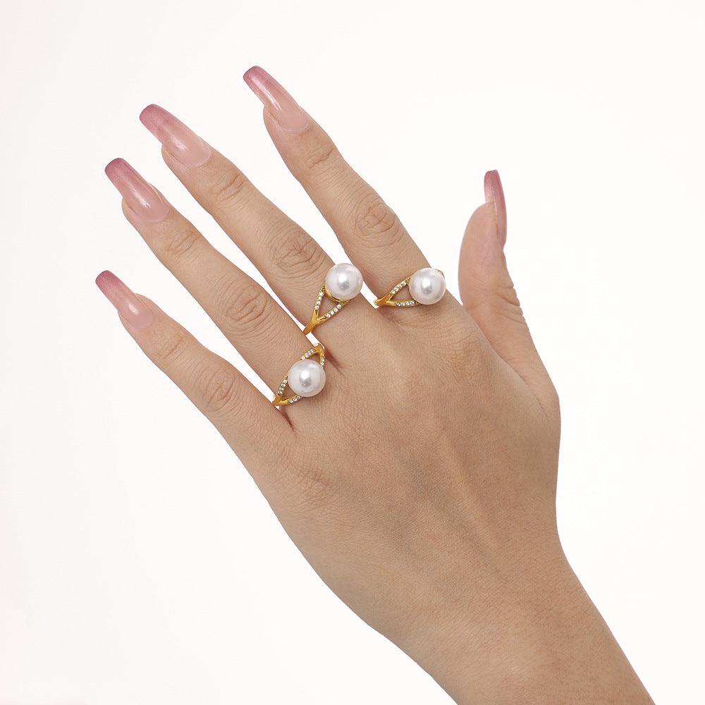 Damenring mit Imitationsperle und Zirkon in elegantem Design Shop Nory