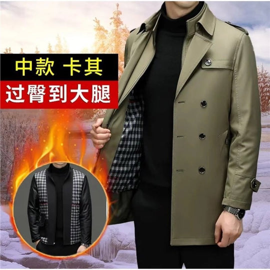 Herren Doppelreihiger taillierter Trenchcoat mit Schulterklappen Shop Nory