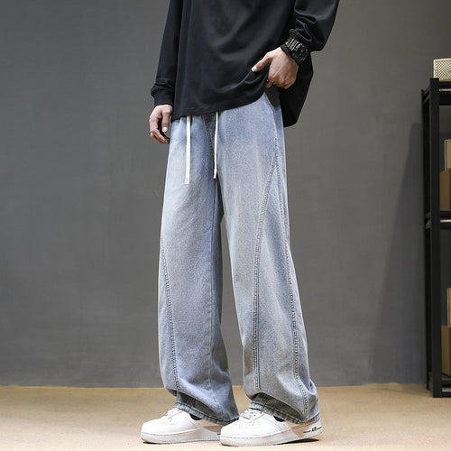 Herren Weite Denim‑Baggy‑Jeans mit Tunnelzugbund, tiefem Schritt und markanten Ziernähten Shop Nory