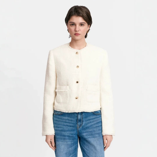 Damen Kurzblazer aus Bouclé mit Perlmuttknöpfen Shop Nory
