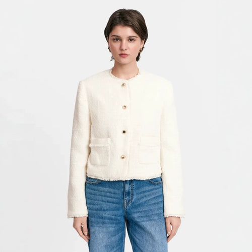 Damen Kurzblazer aus Bouclé mit Perlmuttknöpfen Shop Nory
