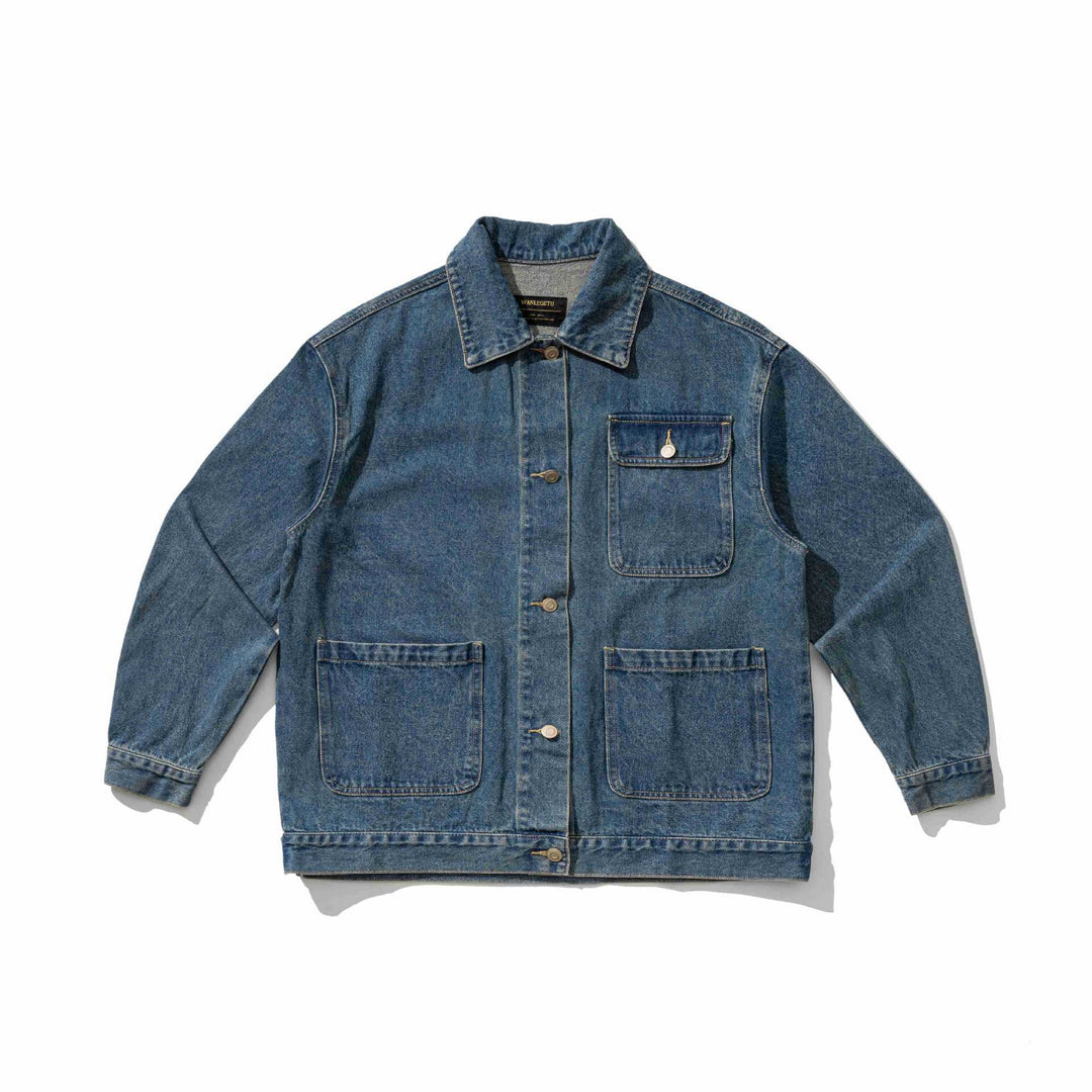 Unisex Robustess Denim‑Workwear‑Blouson mit Hemdkragen und großen Pattentaschen Shop Nory