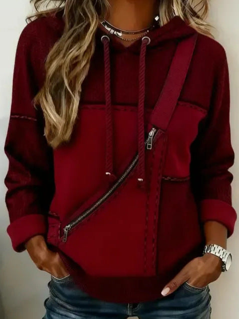 Damen Lässiger Kapuzenpullover mit asymmetrischem Reißverschluss