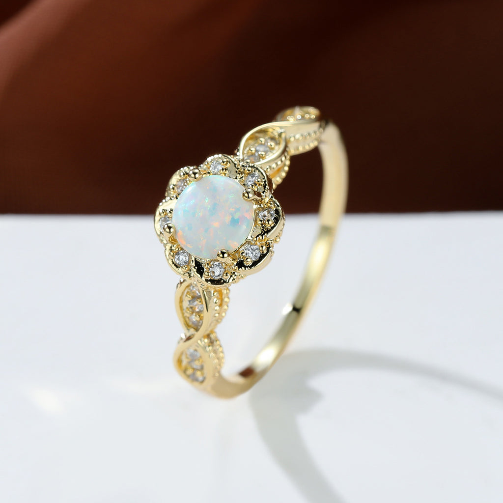 Damen Ring mit funkelndem Opal und floralen Zirkonia-Details Shop Nory