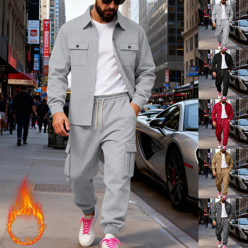 Herren nan lässiges Baumwoll-Misch Overshirt und Cargo-Jogger Set mit Kordelzug, Pattentaschen und elastischen Bündchen Shop Nory