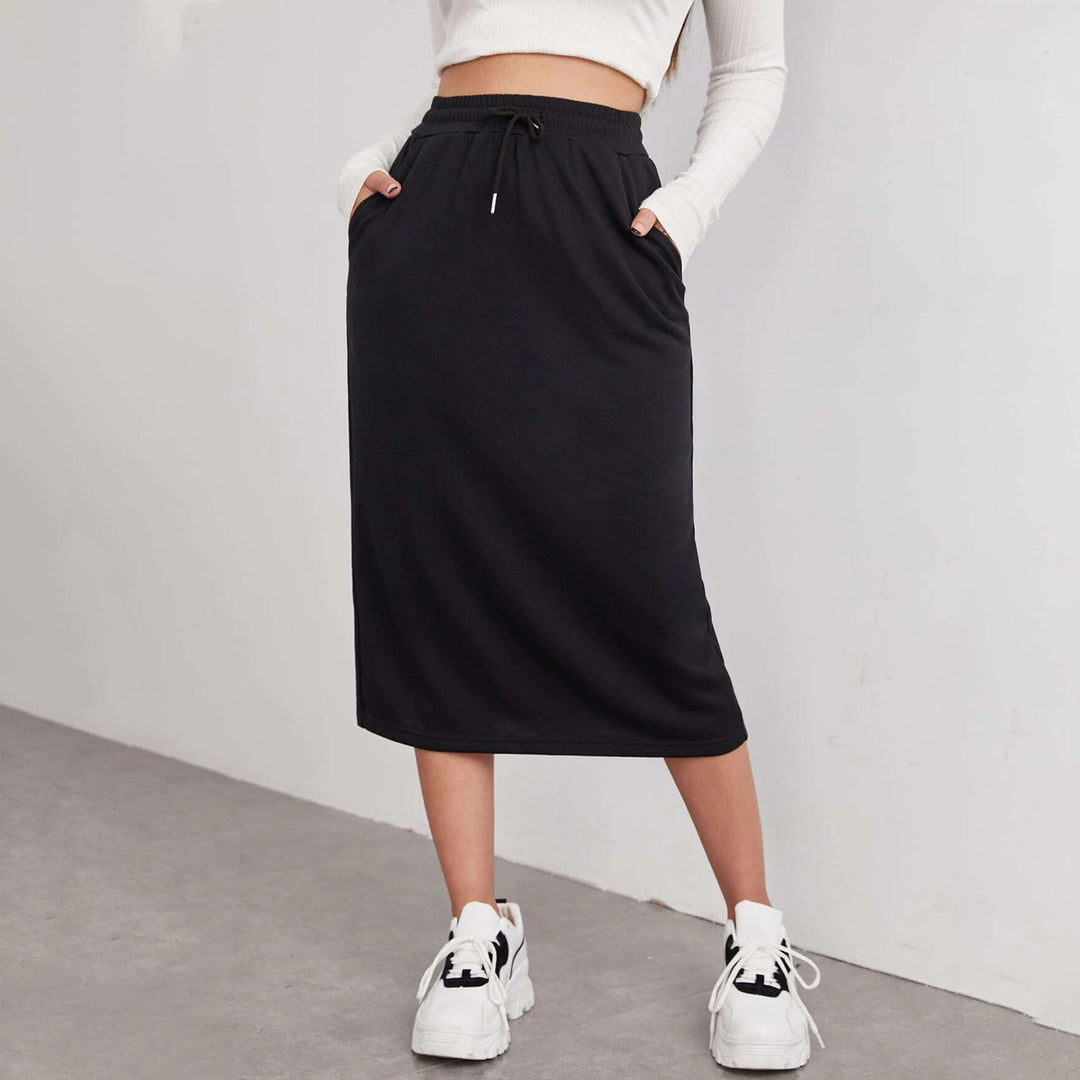 Damen Melierte Jersey Tunnelzug-Mittel-Pencilrock Shop Nory