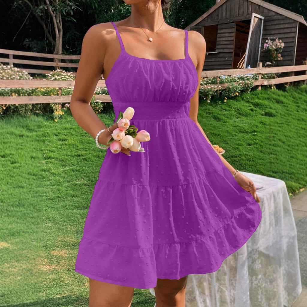 Damen Sommerkleid mit Rüschen und verstellbaren Spaghettiträgern