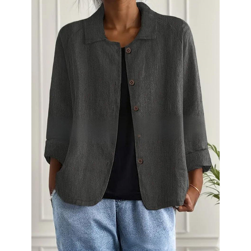 Damen Leichte Leinenoptik-Bluse mit lockerer Passform, 3/4-Ärmeln und Knopfleiste Shop Nory