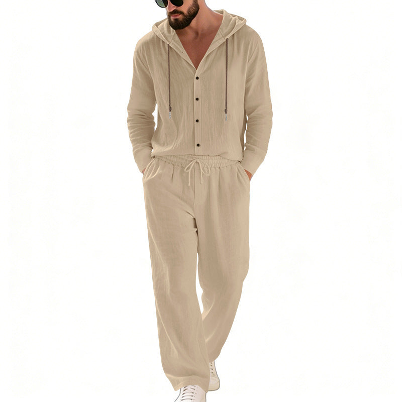 Herren nan legeres Kapuzen-Lounge-Set mit Knopfleiste, Kordelbundhose und seitlichen Eingrifftaschen Shop Nory